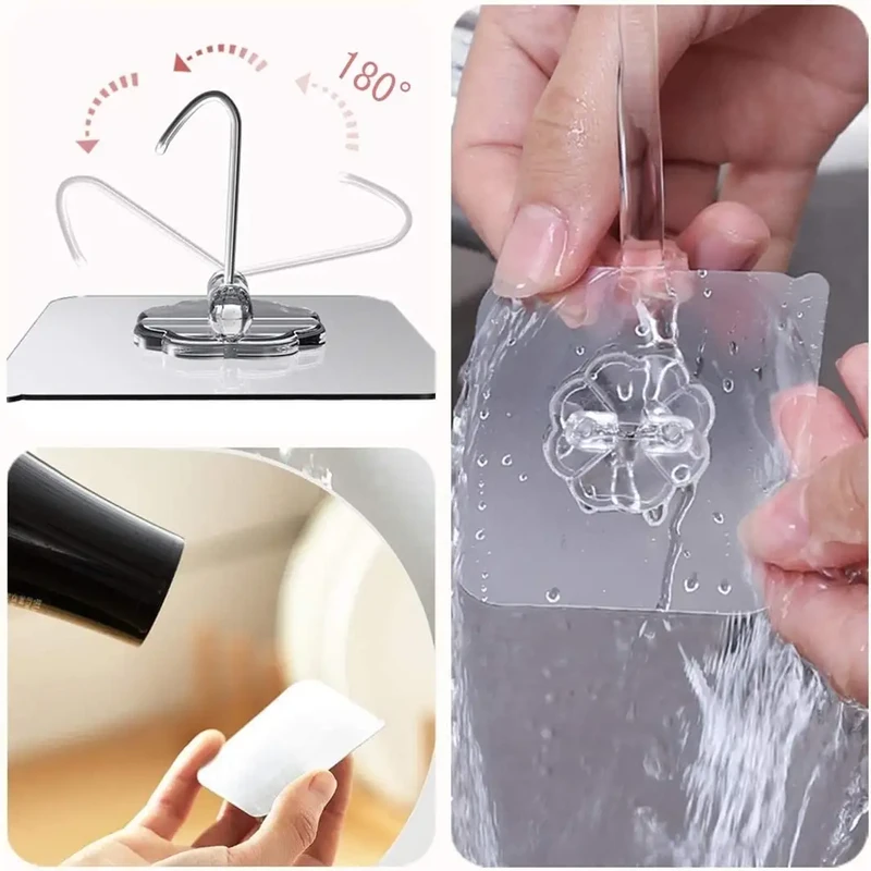 Multifunctional High Quality Heavy Duty Punch-free Non-marking Stickers Transparent Adhesive Hanger Hook Self Adhesive Wall Hook - Thumbnail 5